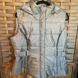 New York & Company Metallic Silver Quilted Puffer Vest